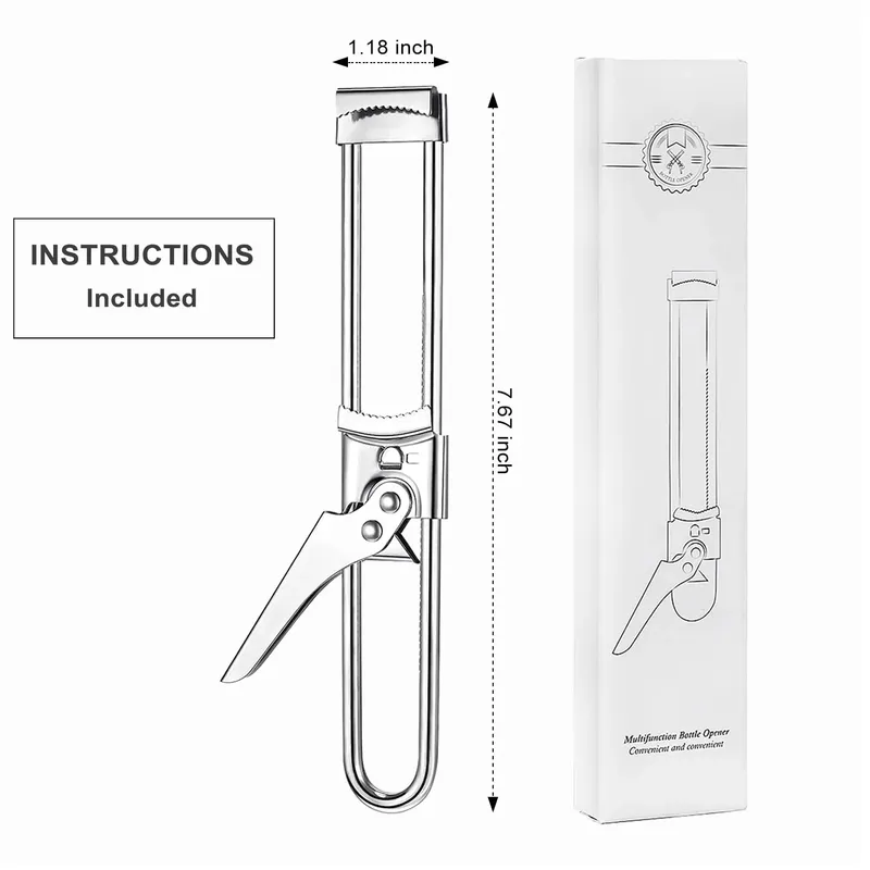 Abridor de frascos multifuncional ajustável, aço inoxidável, profissional, manual, abridor de garrafas, removedor de tampa de vidro, acessórios de cozinha