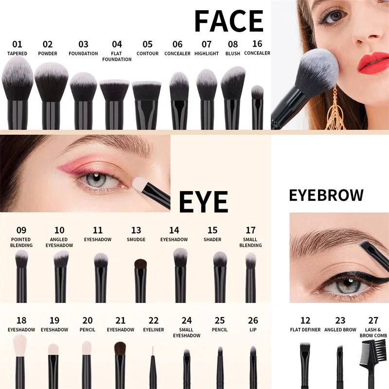 Ducare preto pincel de maquiagem profissional sombra fundação pó macio cabelo sintético pincéis de maquiagem brochas maquillaje