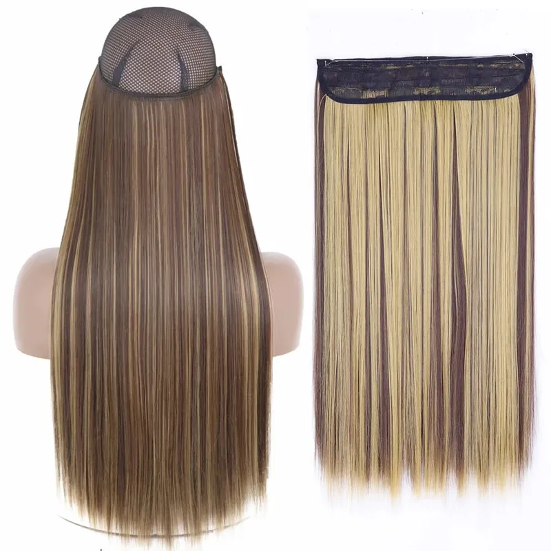 Sintético sem clipe de onda extensões de cabelo escondido segredo falso peça de cabelo uma peça linha de peixe falso pedaço de cabelo — image 14