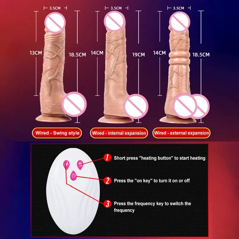텔레스코픽 진동 흡입 컵 난방 페니스 원격 제어 딕 여성을위한 현실적인 딜도 라구 딜도 여성 자위