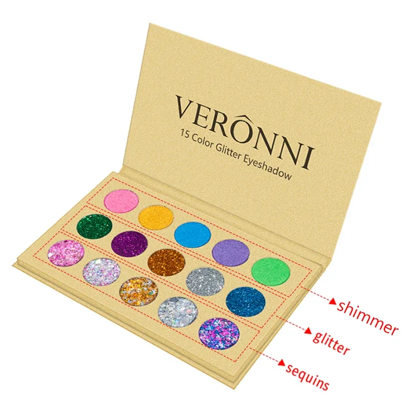 Paleta de sombras com glitter, pigmento brilhante, lantejoulas, iluminador, maquiagem colorida brilhante