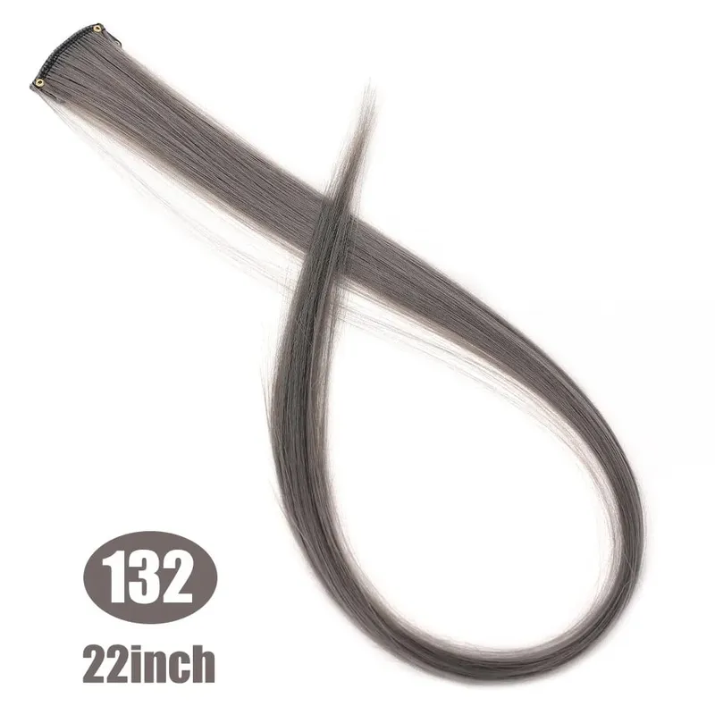 22 "sintético longo reto arco-íris destaque extensões de cabelo colorido clipe em uma peça ombre rosa roxo verde amarelo para wome