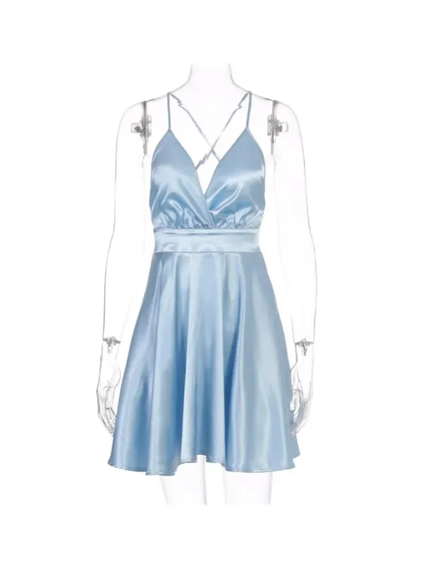 Verão sexy 2000s europeu e americano cor sólida com decote em v arco high street estilo vintage emo cinta vestido cinta a linha curto dres — image 6