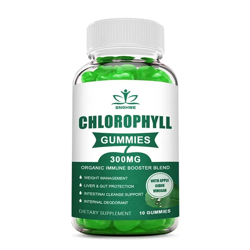 Gomas de clorofila - com ACV Vitamina D3 C E B12 - Desodorante natural Impulsionador de energia Imune e suporte à digestão Vegan 60 doces
