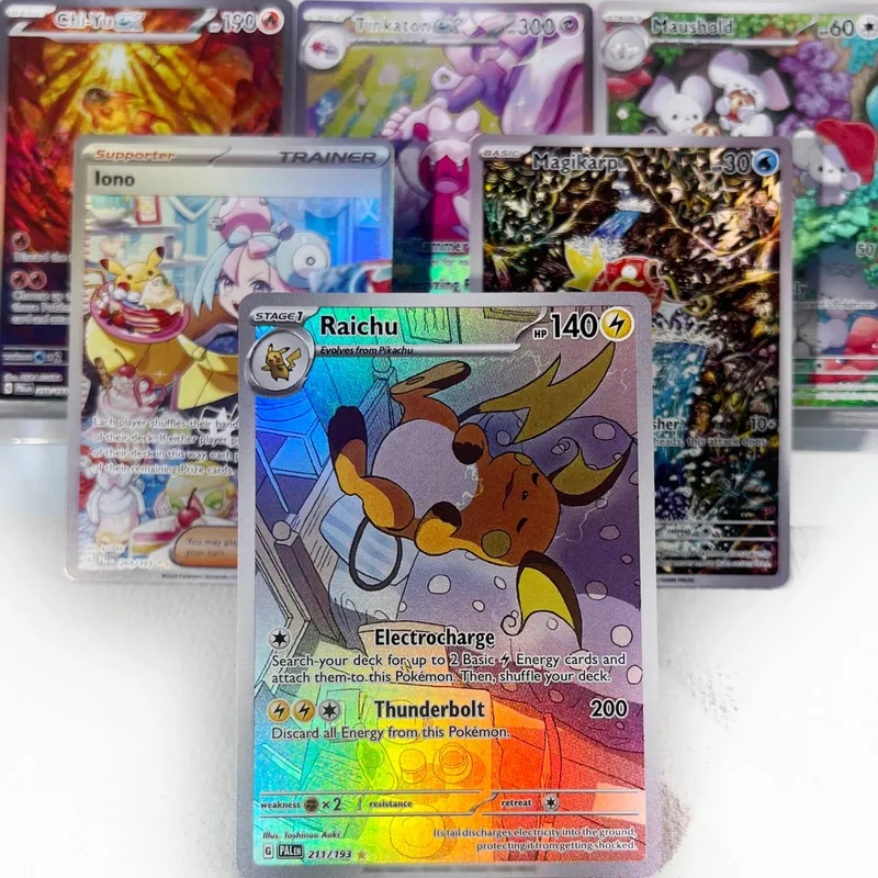 Paldea Evolved PKM Cards PTCG4-C GX Rainbow Magikarp Raichu Tyranitar Iono Rare Collection Battle Toys Gifts for Hobbies