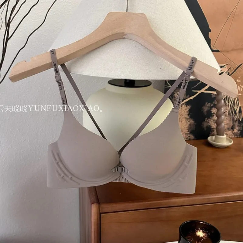 Conjunto de lingerie sem costas com fecho frontal e conjunto de sutiã pequeno, anti-flacidez, edificante, confortável e sem aro.