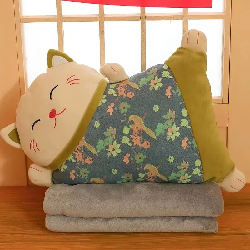 Cute Kawaii Fortune Cat Throw Pillow Blanket Dual Use Sofa Backrest Throw Pillow Office Car Seat Waist Protector Cushion Pillow