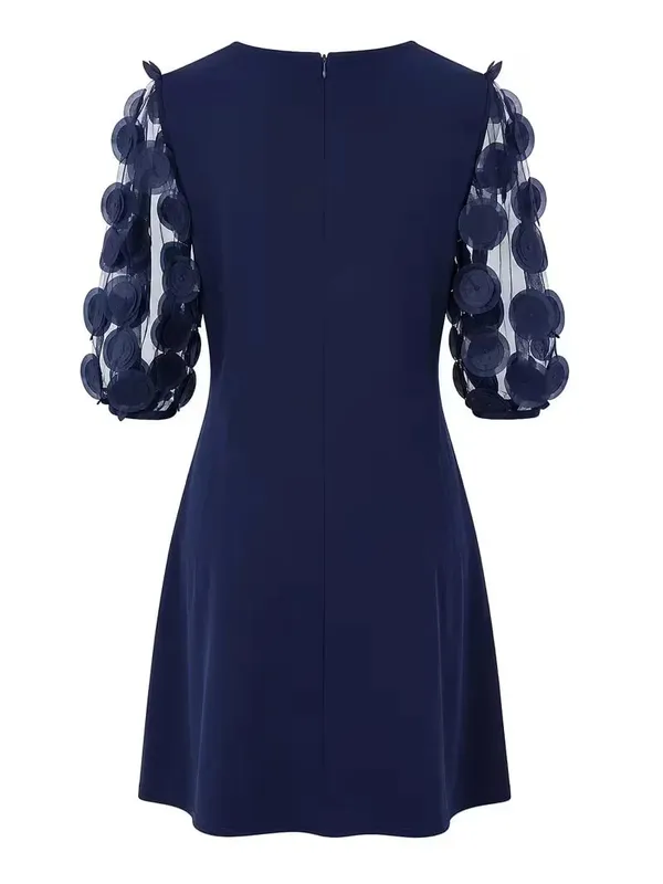 Feminino elegante em torno do pescoço meia manga cocktail túnica cor sólida solto skatista mini vestido — image 2
