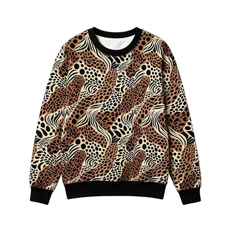 Animal retalhos padrão moletom leopardo zebra girafa impressão completa streetwear vintage casual tripulação pescoço pulôver moda topos