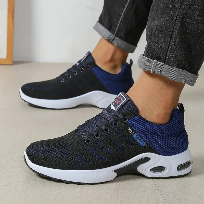 Tênis casual masculino malha respirável rendas até versátil leve sola macia caminhada diária calçado de corrida para uso ao ar livre