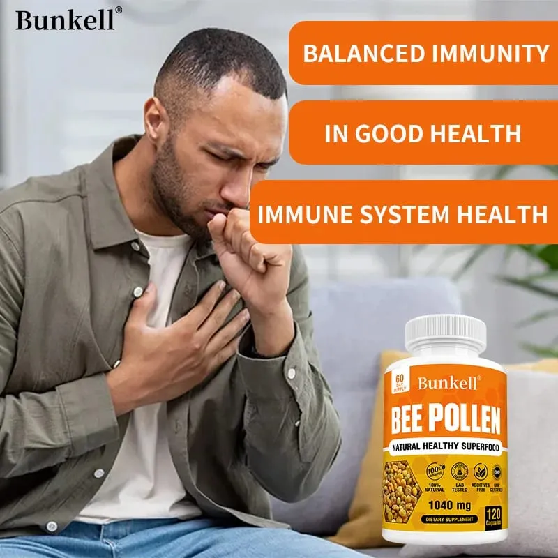 Suplemento de pólen de abelha 100% natural, pólen de abelha cru, cápsulas vegetarianas, probiótico, superalimento, digestão, suporte imunológico e energia