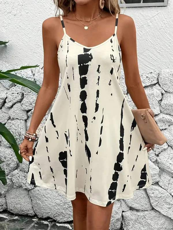 Vestido feminino de alça estampada de verão