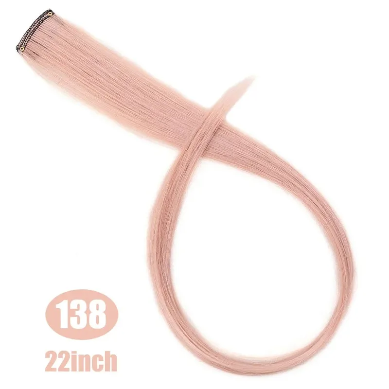 22 "sintético longo reto arco-íris destaque extensões de cabelo colorido clipe em uma peça ombre rosa roxo verde amarelo para wome