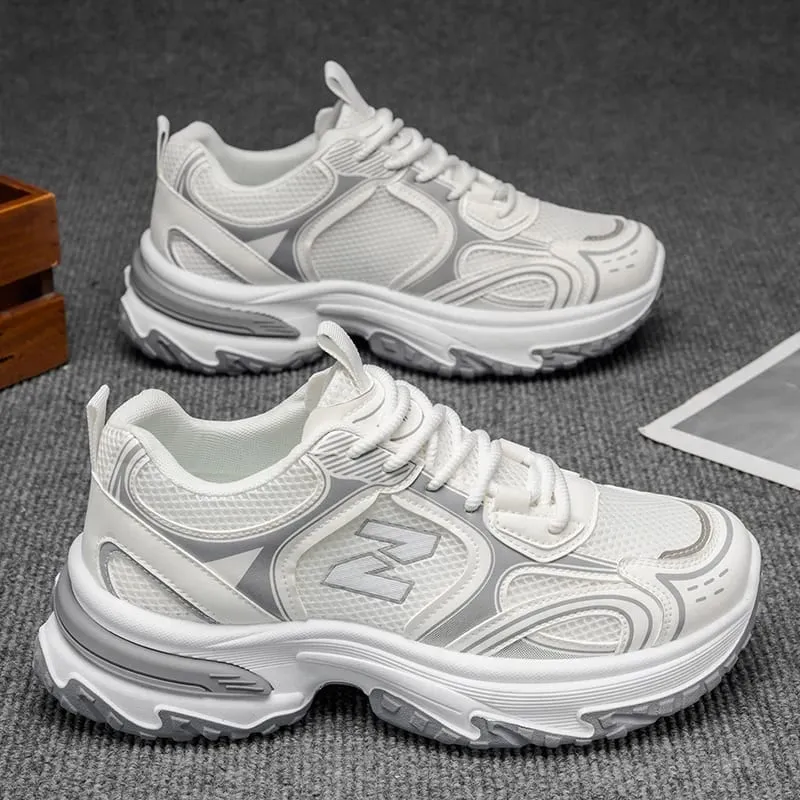 Men's Retro Chunky Dad Sneakers | Metallic Silver Platform Running Shoes