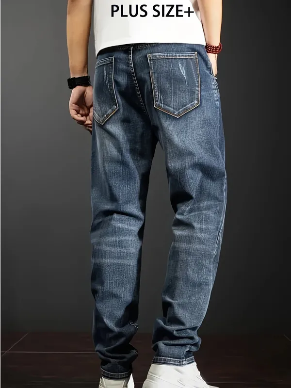 Plus Size Pants Business Men's Jeans 2Xl-6Xl Spring Summer Casual Straight Stretch Fashion Work Denim Trousers Male Clothing
