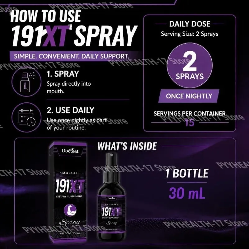 191XT Muscle Spray with Vitamin B3 L-Arginine and Tribulus Terrestris Extract for Muscle Support Endurance 30 ML