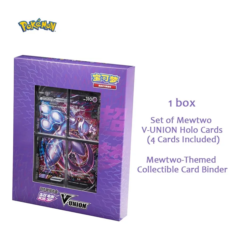 Conjunto de caixa de presente original Pokémon TCG Quartet Coupling V-Union - Pikachu Mew-Two - 100% cartas colecionáveis autênticas