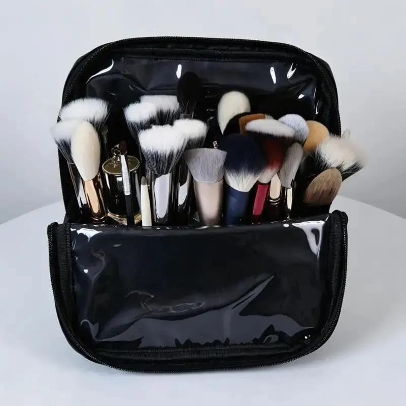 1pc dobrável maquiagem artista armazenamento pincéis de maquiagem bolsa stand-up pincéis de maquiagem saco de armazenamento com divisores ajustáveis ​​+ ~