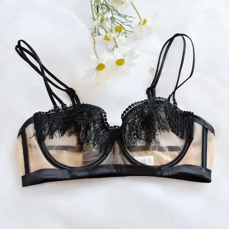 Light Luxury Sexy French Backless Bra Set - Sheer Mesh Minimizer Bralette Ultra-Thin Lace Lingerie Limited Stock Sale
