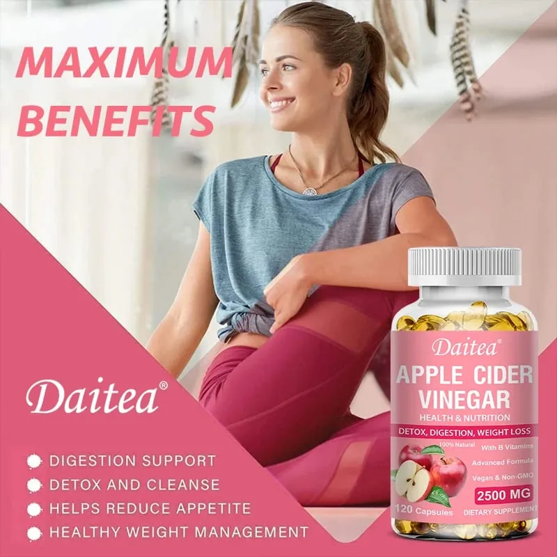 Daitea Organic Apple Cider Vinegar Capsules Healthy Weight Management Digestion Detox & Immune Soothes Gas & Bloating