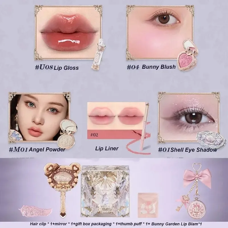 Flor sabe morango cupido caixa coleção compõem conjuntos cosméticos conjunto completo paleta pressionado pó blush batom caixa de presente