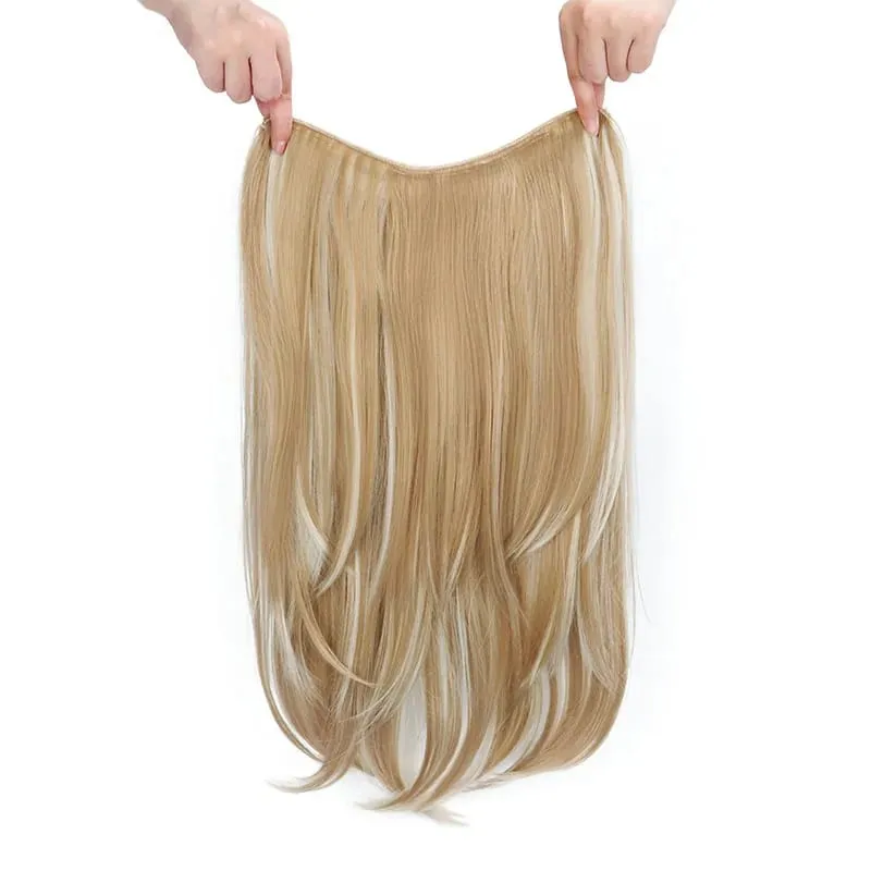 22 Polegada sintético longo micro encaracolado em camadas extensão do cabelo remendo natural olhando invisível peruca de uma peça para mulher — image 14