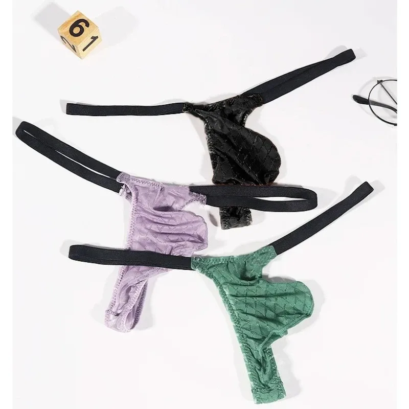 Transparente g-string masculino sexy mini t-back tangas ver através de roupa interior bulge bolsa cuecas de seda gelo lingerie pura cuecas