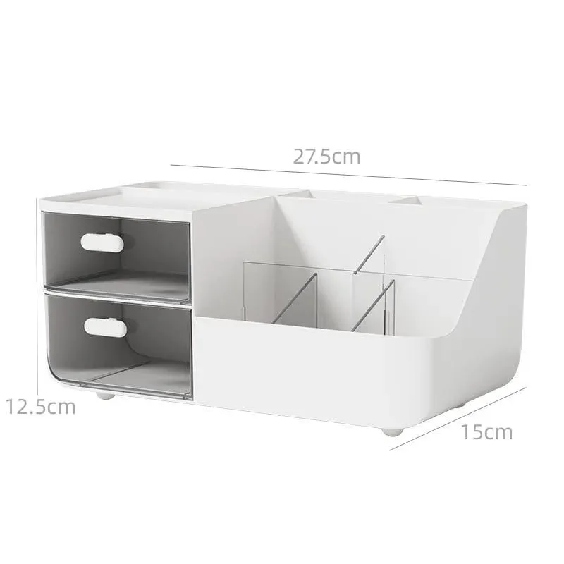 Organizador de cosméticos com 2 gavetas transparentes, grande capacidade, visão clara, economia de espaço, deslizamento suave para pincéis de maquiagem