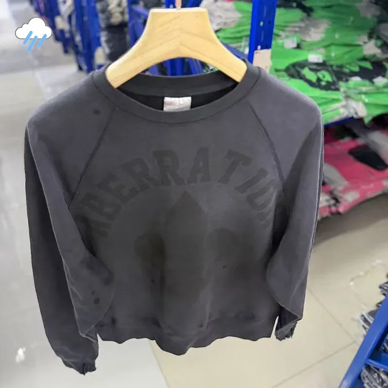 Heavy Fabric Cotton Oversized Patchwork Saint Sweatshirts Men Women Vintage Washed Carbon Gray Splash-Ink Damaged Hole Pullovers