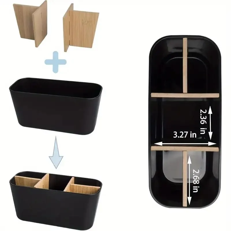 Suporte para pincéis de maquiagem com bambu, 5 espaços, divisórias, multiuso, pincel de maquiagem, ferramentas cosméticas, batom, organizador de armazenamento de mesa
