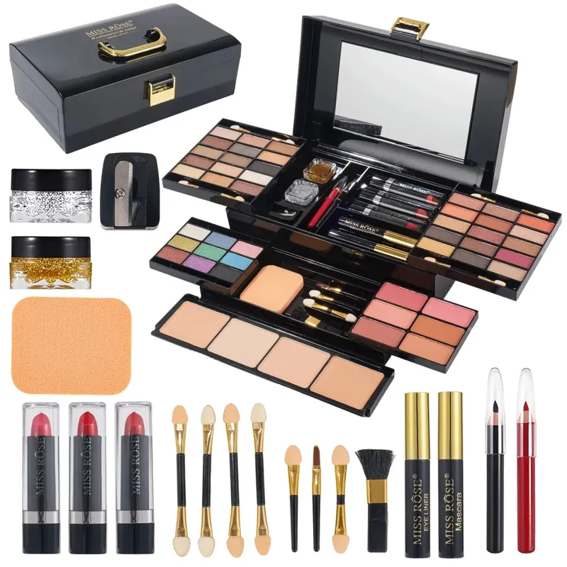 All in One Makeup Palette Set Combination of Eyeshadow Lip Gloss Lipstick Blush Highlight Powder in Compact Kit