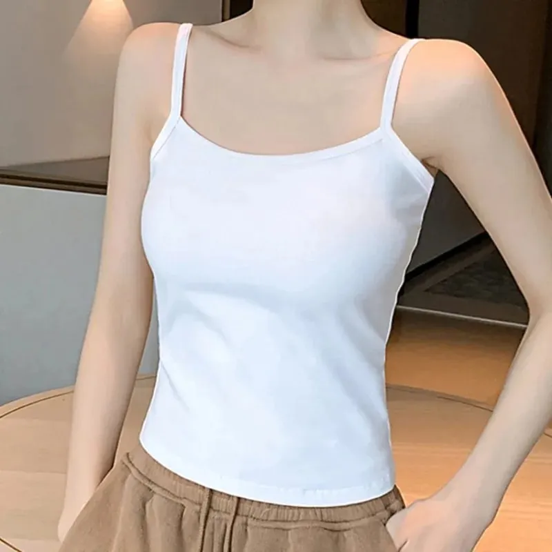 Solid Color Sleeveless Camisole Vest Casual Basic Slim Tank Top All Match Daily Women Summer Fashion Streetwear Tops Underwear — image 5