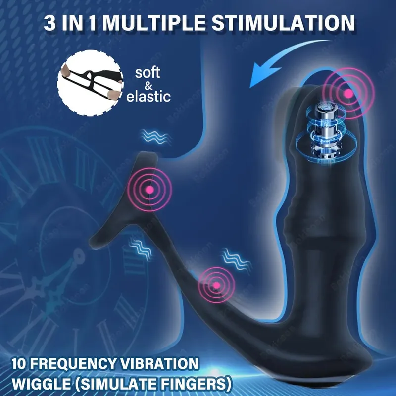 Bokisoon massageador de próstata vibrador anal 9 movimentos de impulso com anel peniano plugue anal controle remoto brinquedos sexuais p massageador esportivo