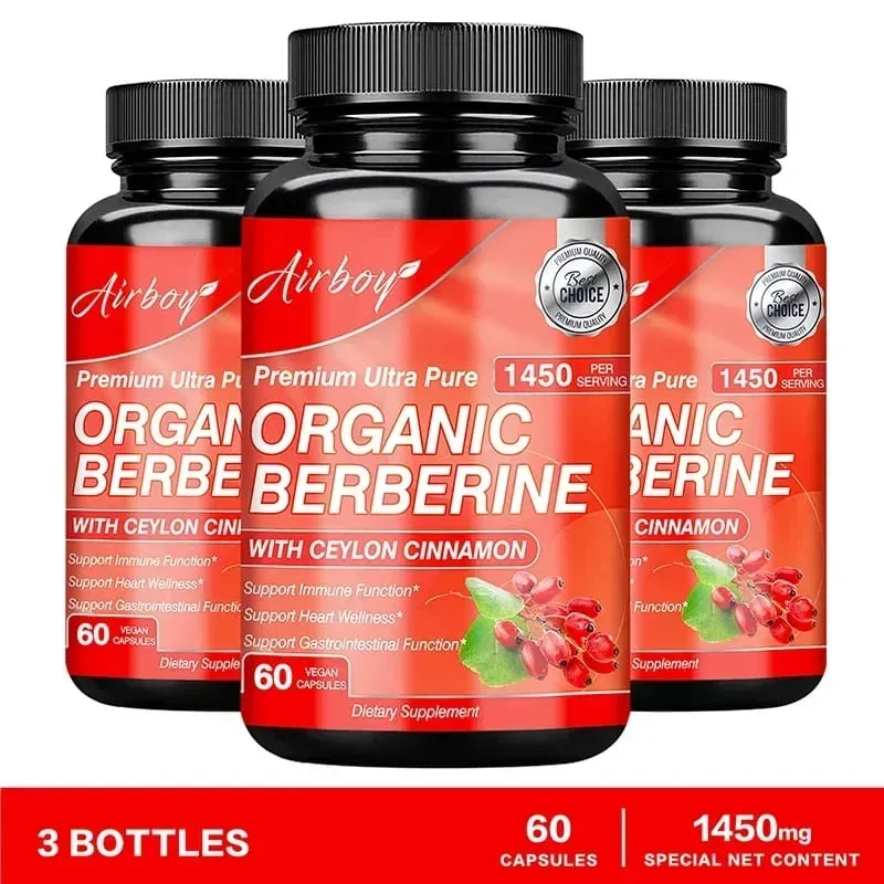 Cápsulas de berberina - com canela do Ceilão - equilíbrio de açúcar no sangue, saúde cardiovascular, ajuda na digestão, promove o metabolismo