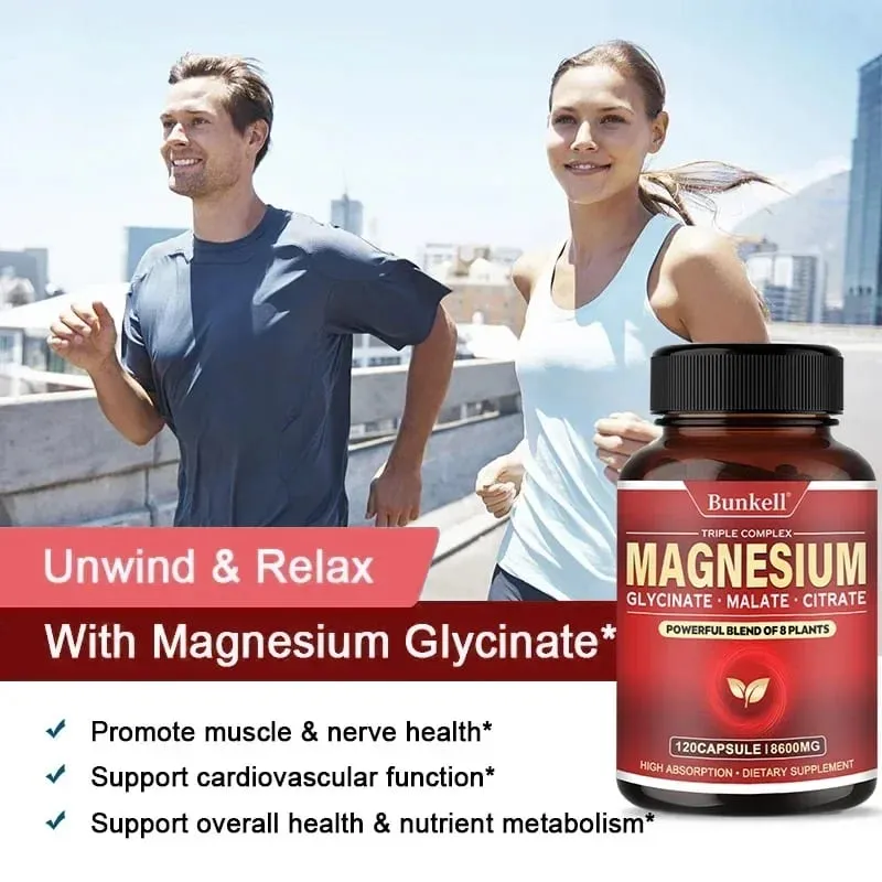 High Absorption Magnesium Glycinate Malate Citrate 100% Chelated Non-GMO Vegetarian Gluten Free 8 600 Mg 120 Capsules