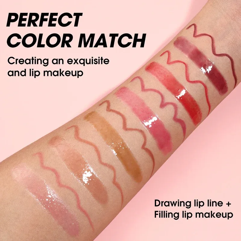 2 pçs/caixa matte veludo lipliner & espelho de vidro brilho labial à prova dwaterproof água de longa duração não-pegajoso roxo marrom forro lábio combinação conjunto de maquiagem — image 7