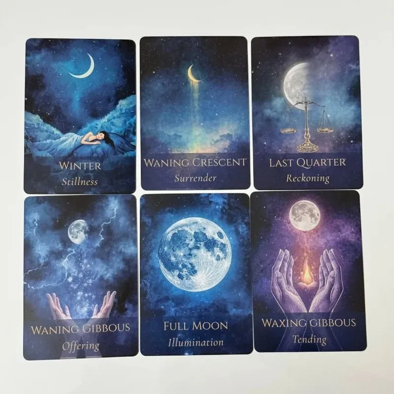 Baralho oracle da lua interna em caixa de metal, 44 cartas, jogo de tabuleiro de adivinhação, cartas oracle com guia de instruções