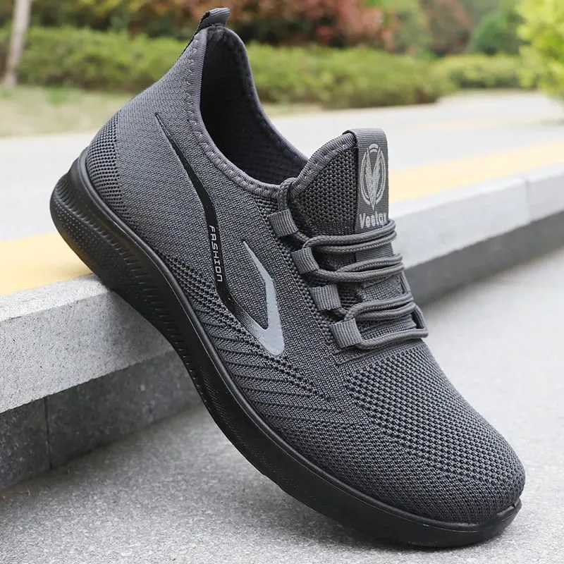 Tênis de corrida masculino de malha sólida e elegante – leve, respirável e antiderrapante – calçado esportivo perfeito para atividades ao ar livre