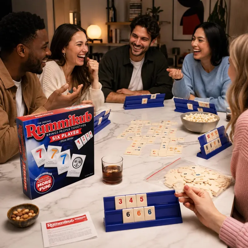 Rummikub jogo de tabuleiro de estratégia de seis jogadores com racks azuis número lógica festa familiar versão em inglês