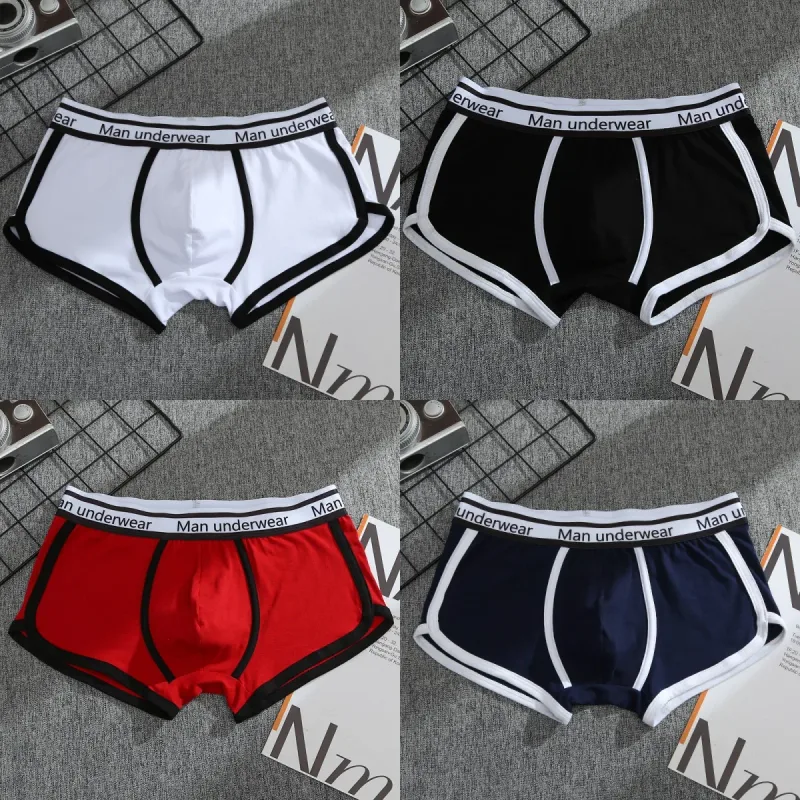 1/4 pçs roupa interior masculina boxers calcinha de algodão respirável sólido boxershorts masculino meados de cintura cuecas tendência homem shorts homme