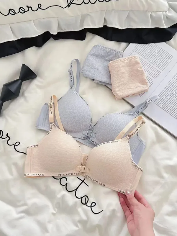 Sexy Front Closure Push-Up Lingerie Set for Small Breasts Comfortable Thin Bra with No Steel Ring Letter Shoulder Straps