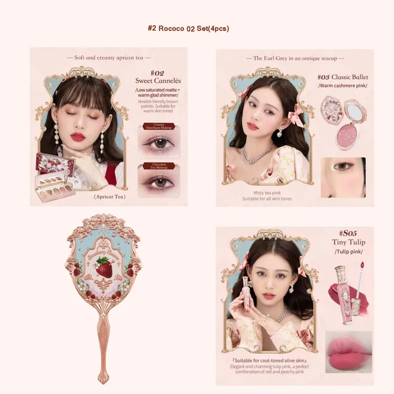 Flor sabe morango rococó série conjunto de maquiagem glitter fosco sombra paleta blush power veludo batom kit perfume conjunto