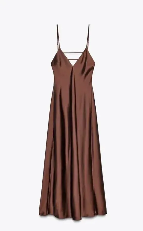 Women Solid Satin Sling Long Dress Casual Backless Sleeveless V-neck Pleated Gowns 2026 Summer Vacation Evening Party Robes