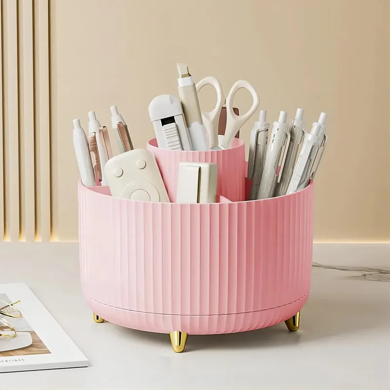 Caixa de armazenamento de ferramentas de maquiagem rotativa 360 °, organizador de mesa, suporte de pincéis cosméticos, batom, sobrancelha, lápis, recipiente de jóias