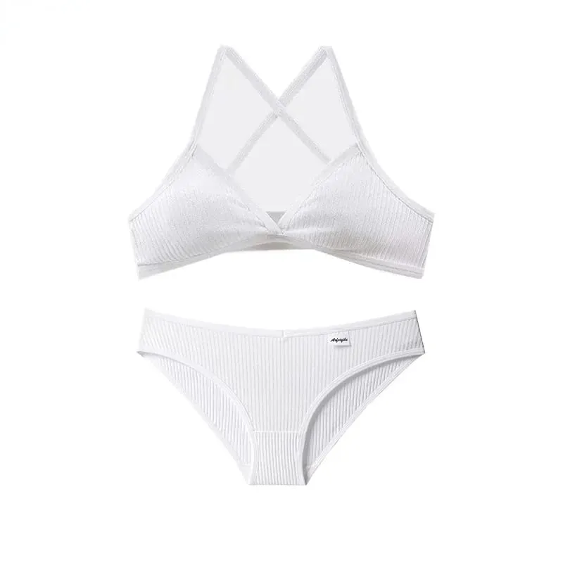 Kit de calcinha de algodão com copo triangular francês, roupa íntima respirável sem fio