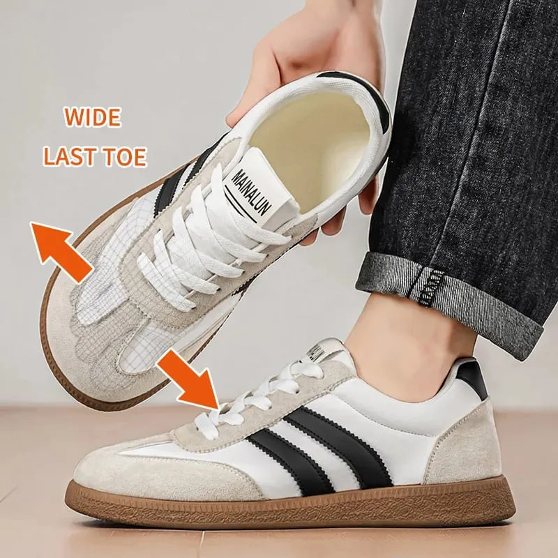 Tênis masculino de largura larga – cabedal de PU de tamanho grande e sola de PVC de cano baixo adequados para viagens de trabalho internas/externas Ca