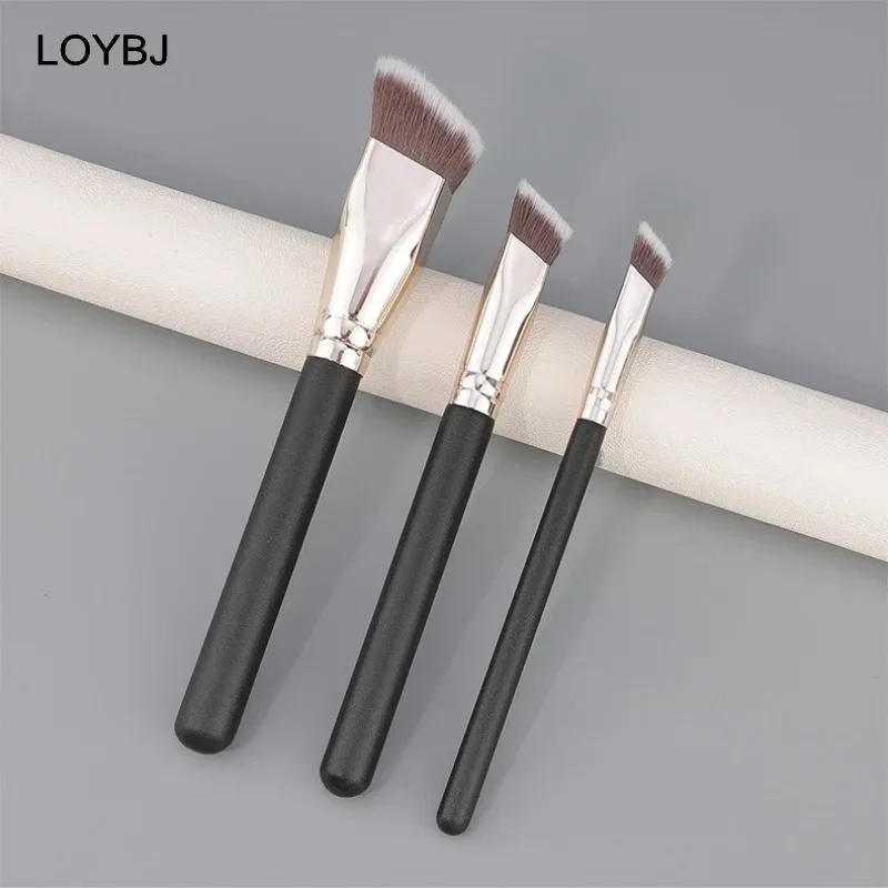 3 pçs conjunto de pincéis de maquiagem de base angular pincéis de maquiagem profissional para base líquida creme bb corretivo feminino ferramentas de beleza