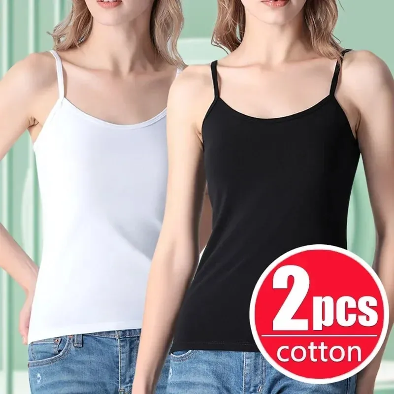 Feminino cor sólida cintas de espaguete sem mangas camisola fina com almofada no peito algodão verão wear fora feminino curto topos coletes
