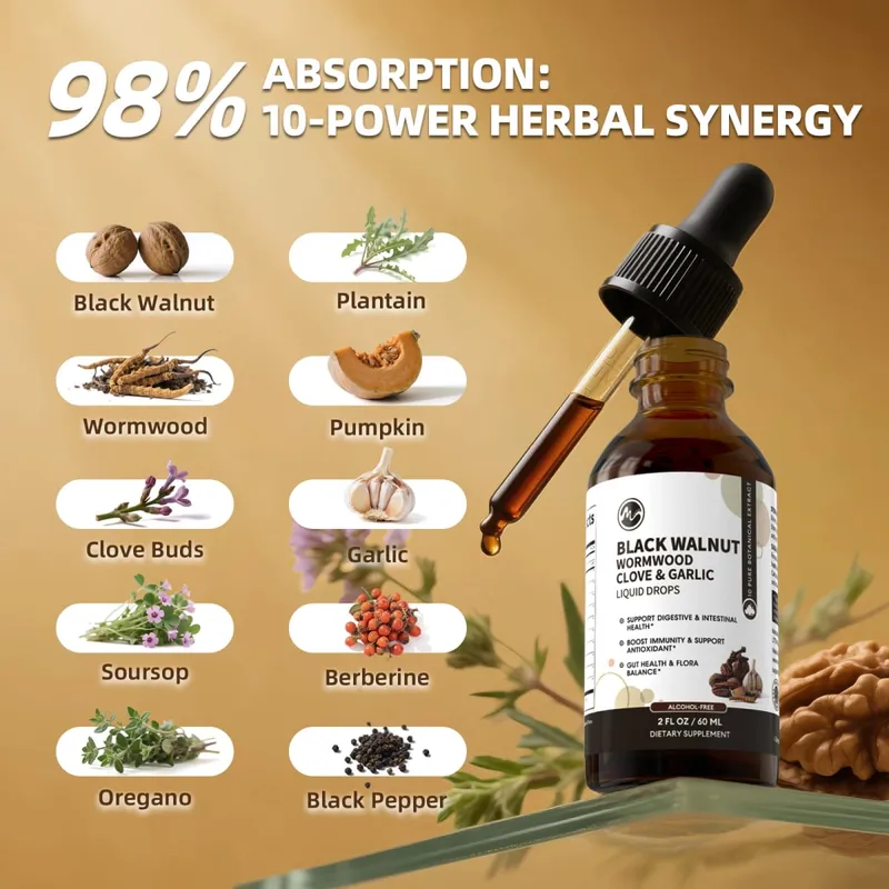 Black Walnut Drops Wormwood Tincture - with Clove Berberine - Heart & Gentle Gut Cleanse & Digestive Health - Gut-Friendly