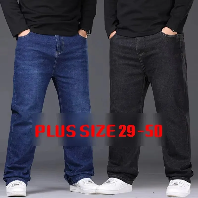 29-50 tamanhos calças de brim estiramento masculino perna reta calças jeans estendido dimensionamento azul preto streetwear relaxado ajuste para o trabalho casual novo — image 1